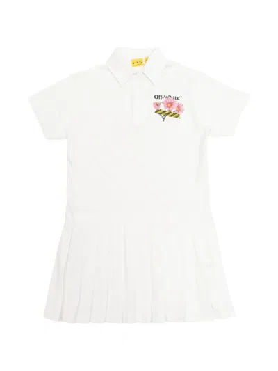 Off-white Kids' Floral-print Pleated Dress In White