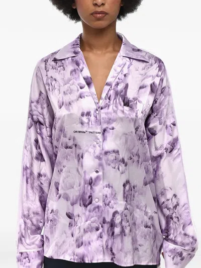 Off-white Floral-print Satin Shirt In Multi