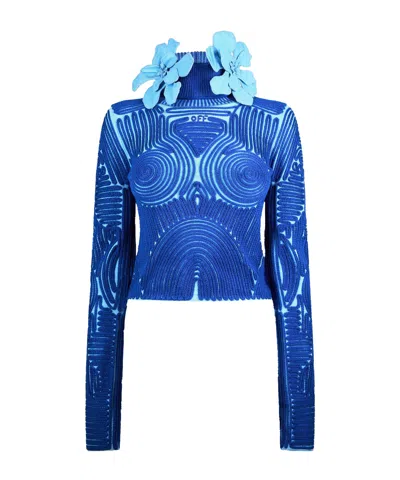 Off-white Blue Embroidered Turtle Neck Sweater