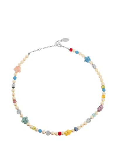 Off-white Flower-detail Beaded Necklace In Multi