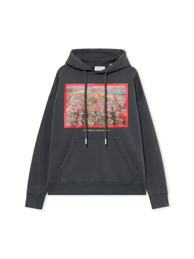 Off-white Flowers Field Skate Hoodie In Fade Out Black High Risk Red