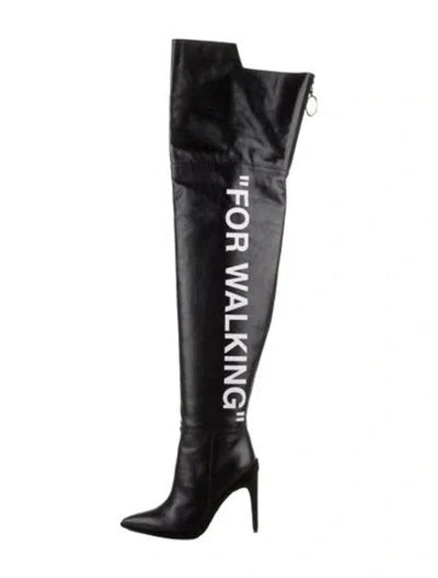 Pre-owned Off-white For Walking Leather Boots In Black