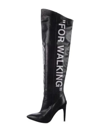 Pre-owned Off-white 'for Walking' Leather Boots In Black