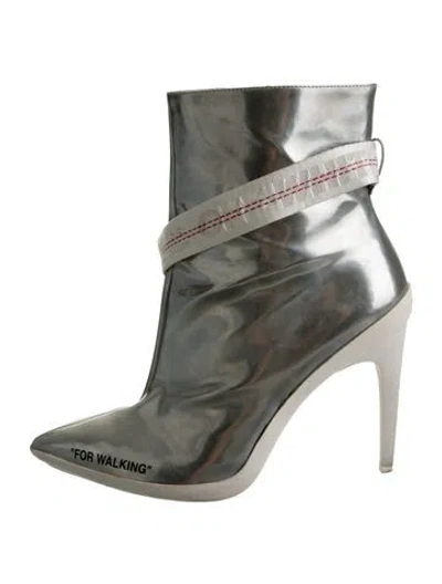 Pre-owned Off-white 'for Walking' Leather Boots In Silver