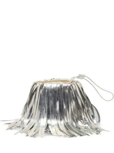Pre-owned Off-white Fringed Clutch Bag In Silver