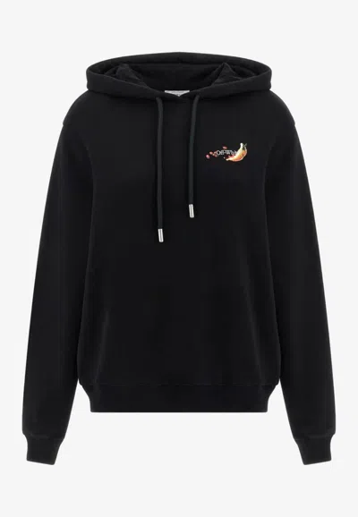 Off-white Fruit And Arrow Print Drawstring Hoodie In Black