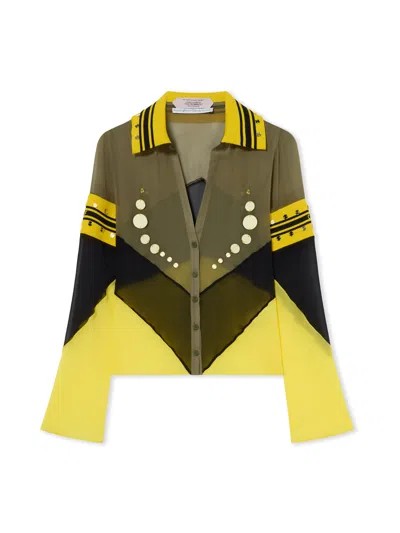 Off-white Geo Mirror Rib Col Block Shirt In Yellow