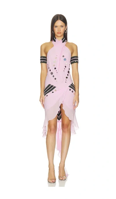 Off-white Geo Mirror Rib Dress In Pink