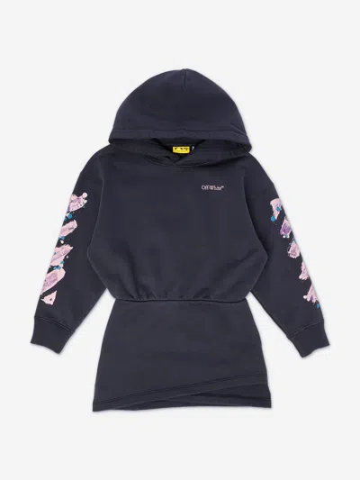 Off-white Babies'  Girls Diag Splat Hoodie Dress In Blue