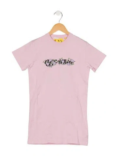 Pre-owned Off-white Kids' Girls' Woven Graphic Print Dress In Pink