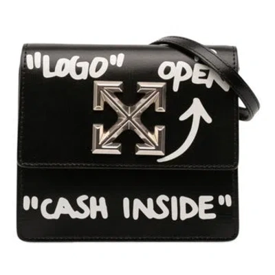 Pre-owned Off-white Glazed Calfskin Cash Inside Jitney 0.7 Bag In Black