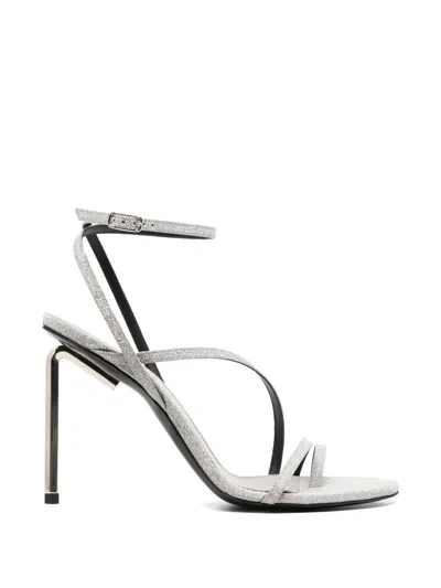 Off-white Glitter Heeled Sandals In Silver