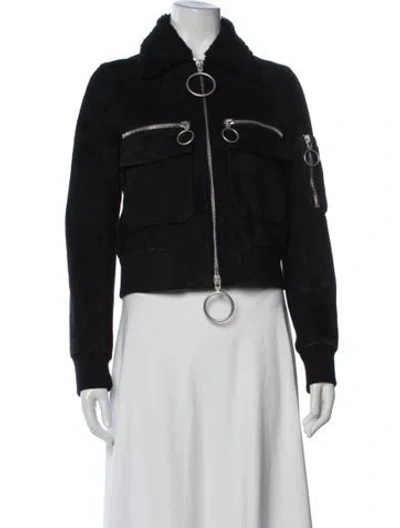 Pre-owned Off-white Goat Leather Bomber Jacket In Black
