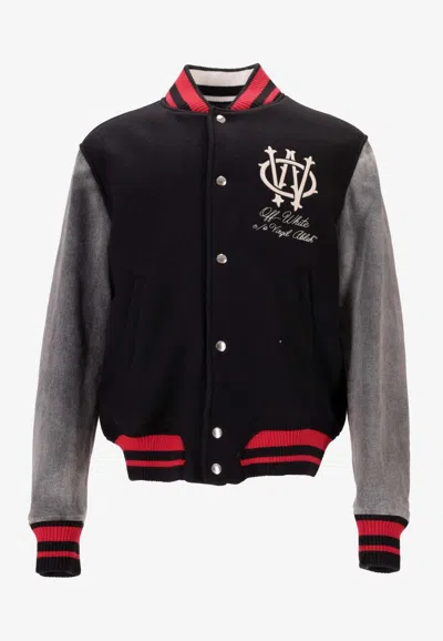 Off-white Gothic Ow Varsity Bomber Jacket In Black