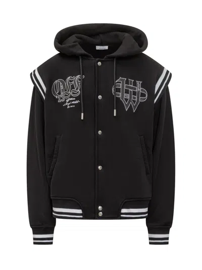 Off-white Gothic Varsity Hoodie T-shirt In Black