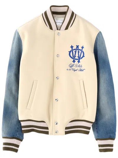 Off-white Gothic Wool Denim Jacket With Snap-button Closure And Striped Details In Multi