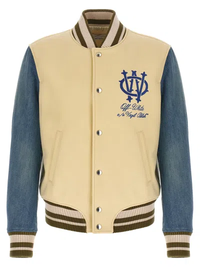 Off-white 'gothic Wool Denim Varsity' Bomber Jacket In Multi
