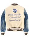 Off-white Gothic Wool Denim Varsity Puffer Jackets White In Black