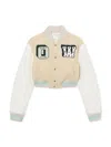 Off-white Graffiti Crop Varsity Jacket In Multi