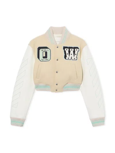 Off-white Graffiti Crop Varsity Jacket In Multi
