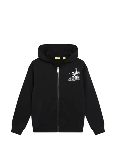 Off-white Kids' Graffiti-print Zip-up Hoodie In Black