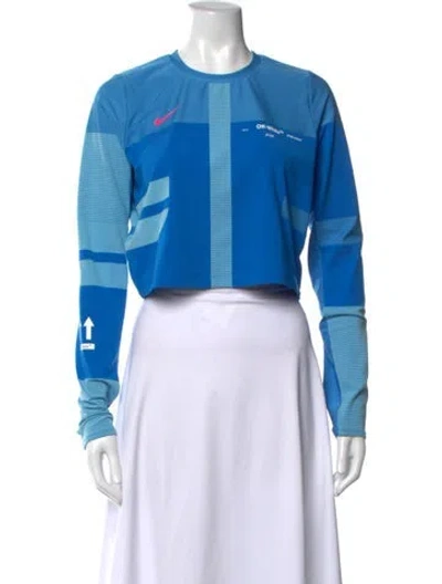 Pre-owned Off-white Graphic Print Crew Neck Crop Top In Blue
