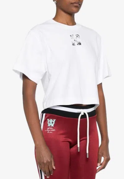 Off-white Graphic Print Cropped T-shirt In White