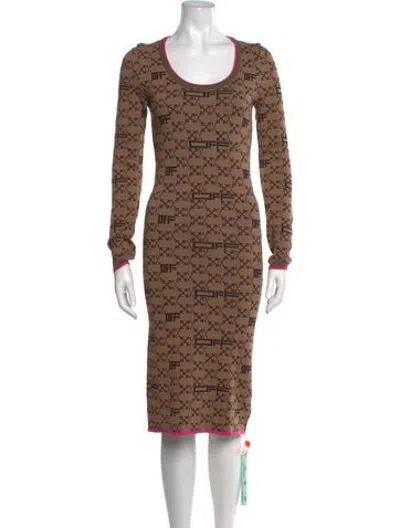 Pre-owned Off-white Graphic Print Midi Length Dress W/ Tags In Brown