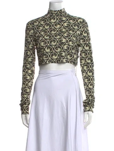Pre-owned Off-white Graphic Print Mock Neck Crop Top In Multicolor