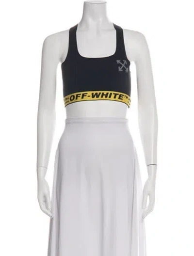 Pre-owned Off-white Graphic Print Scoop Neck Sports Bra In Black