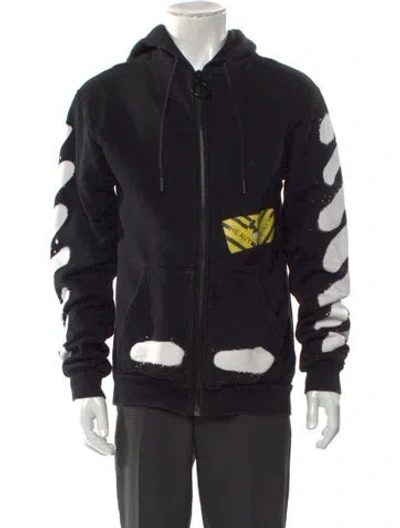 Pre-owned Off-white Graphic Print V-neck Hoodie In Black