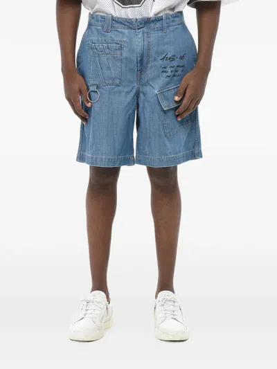 Off-white Graphic-print Cargo Shorts In 블루