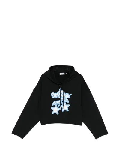 Off-white Graphic-print Cropped Hoodie In Black