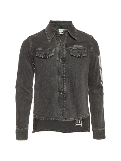 Pre-owned Off-white Graphic-print Denim Jacket In Gray
