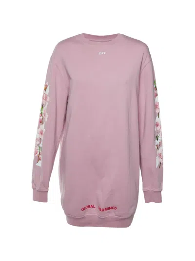 Pre-owned Off-white Graphic-print Long-sleeve Mini Dress In Pink