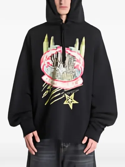 Off-white Graphic-print Loose-fit Hoodie In Black