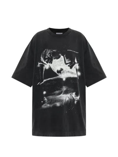 Off-white Graphic-print Mini T-shirt Dress In Black
