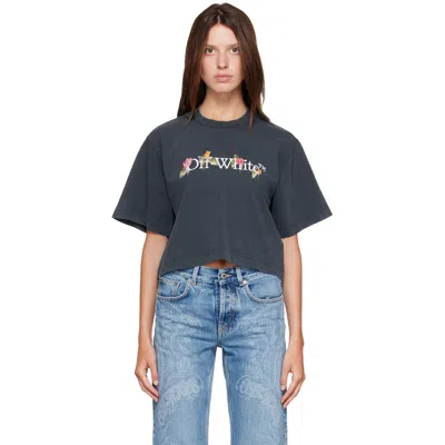 Off-white Gray Bookish Flower Crop T-shirt In Fade Out Black White