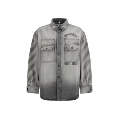 Off-white Diag Military Overshirt In Denim In Gray