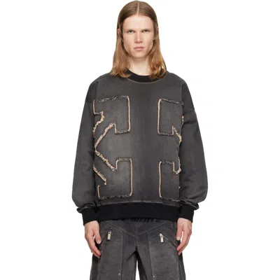Off-white Gray Distress Arr Skate Crewneck Highlighted Sweatshirt In Black