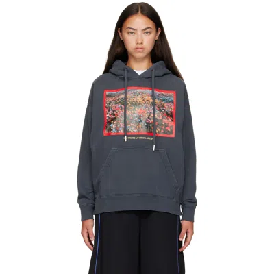 Off-white Gray Flowers Field Skate Hoodie In Fade Out Black High