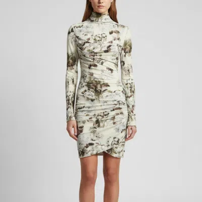 Pre-owned Off-white Green Floral Print Jersey Turtleneck Mini Dress Xs