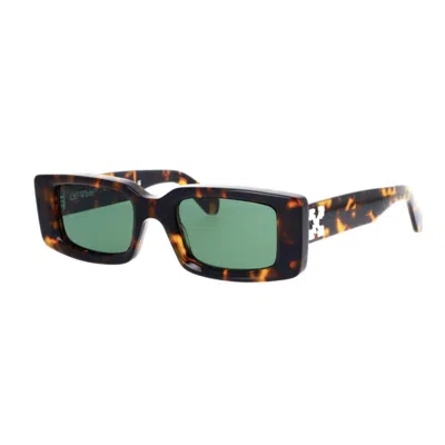 Off-white Green Rectangular Unisex Sunglasses Oeri016 6455 50 In Brown
