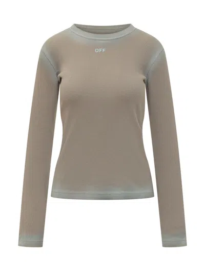 Off-white Green Textured Crew Neck Sweatshirt