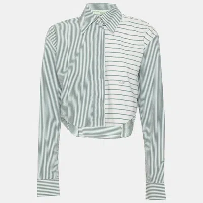 Pre-owned Off-white Green/white Pinstriped Cotton Blend Cropped Shirt Xs