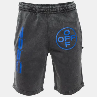 Pre-owned Off-white Grey Caravaggio Print Cotton Washed Effect Shorts M In Gray