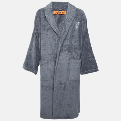 Pre-owned Off-white Grey Logo Embroidered Terry Bathrobe L/xl In Gray