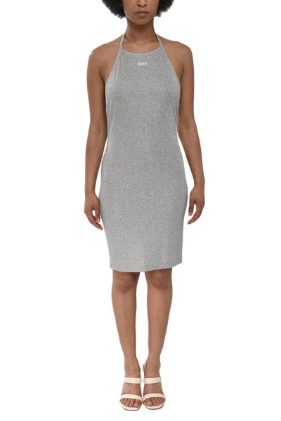 Off-white Grey Logo Halter Neck Mini Dress In Gray