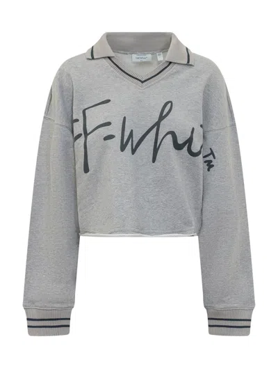 Off-white Script Polo Sweatshirt In Gray