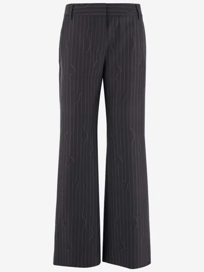 Off-white Grey Pinstriped Trousers In Black